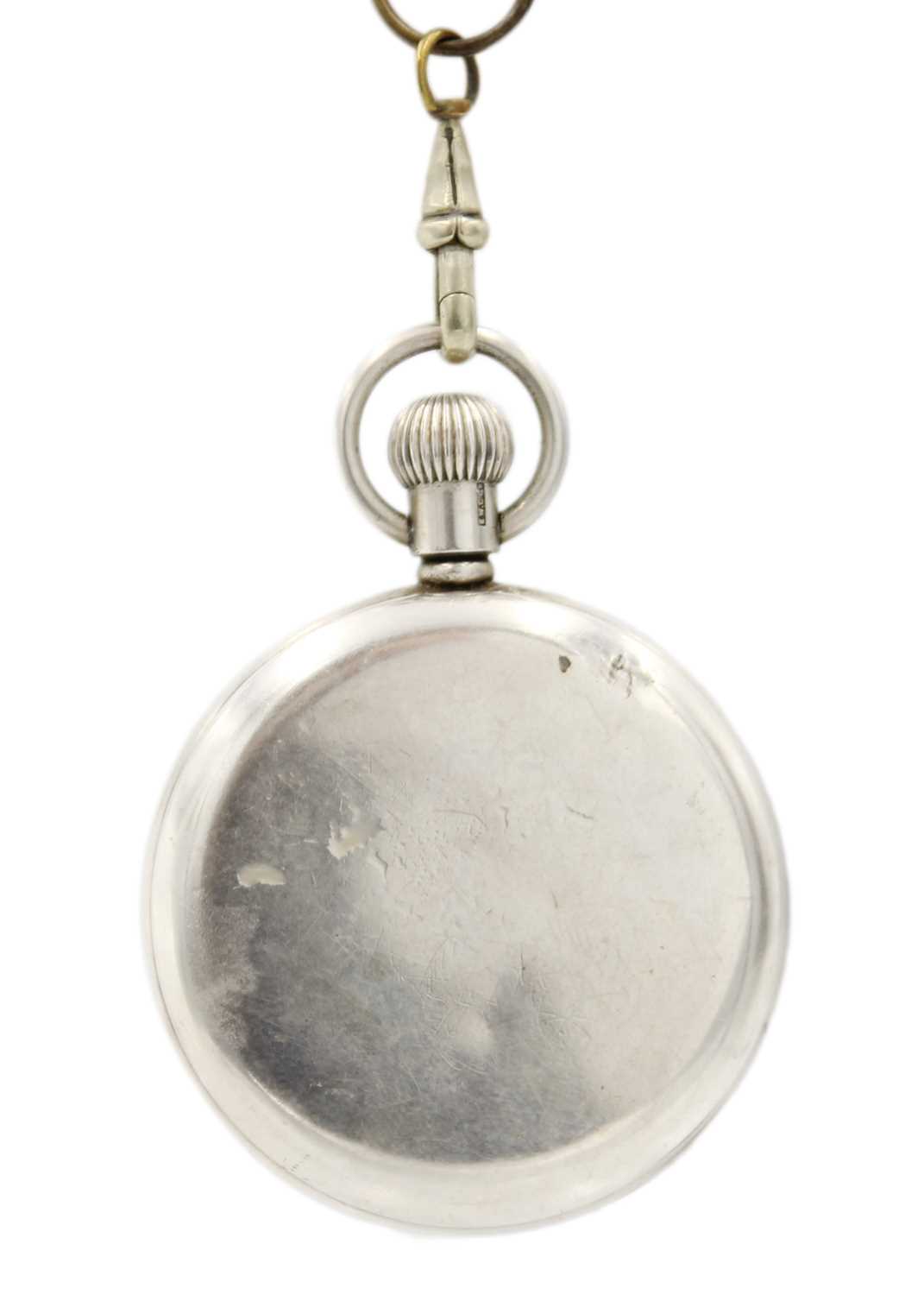 Two silver pocket watches, two silver and enamel pendant watches and a winding key. - Bild 6 aus 11