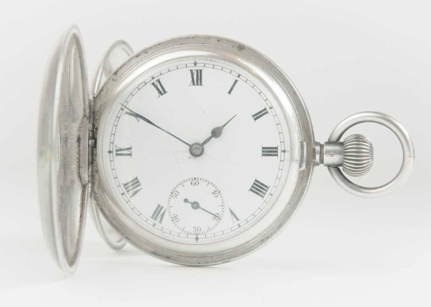 A silver half-hunter crown wind pocket watch. - Image 5 of 6