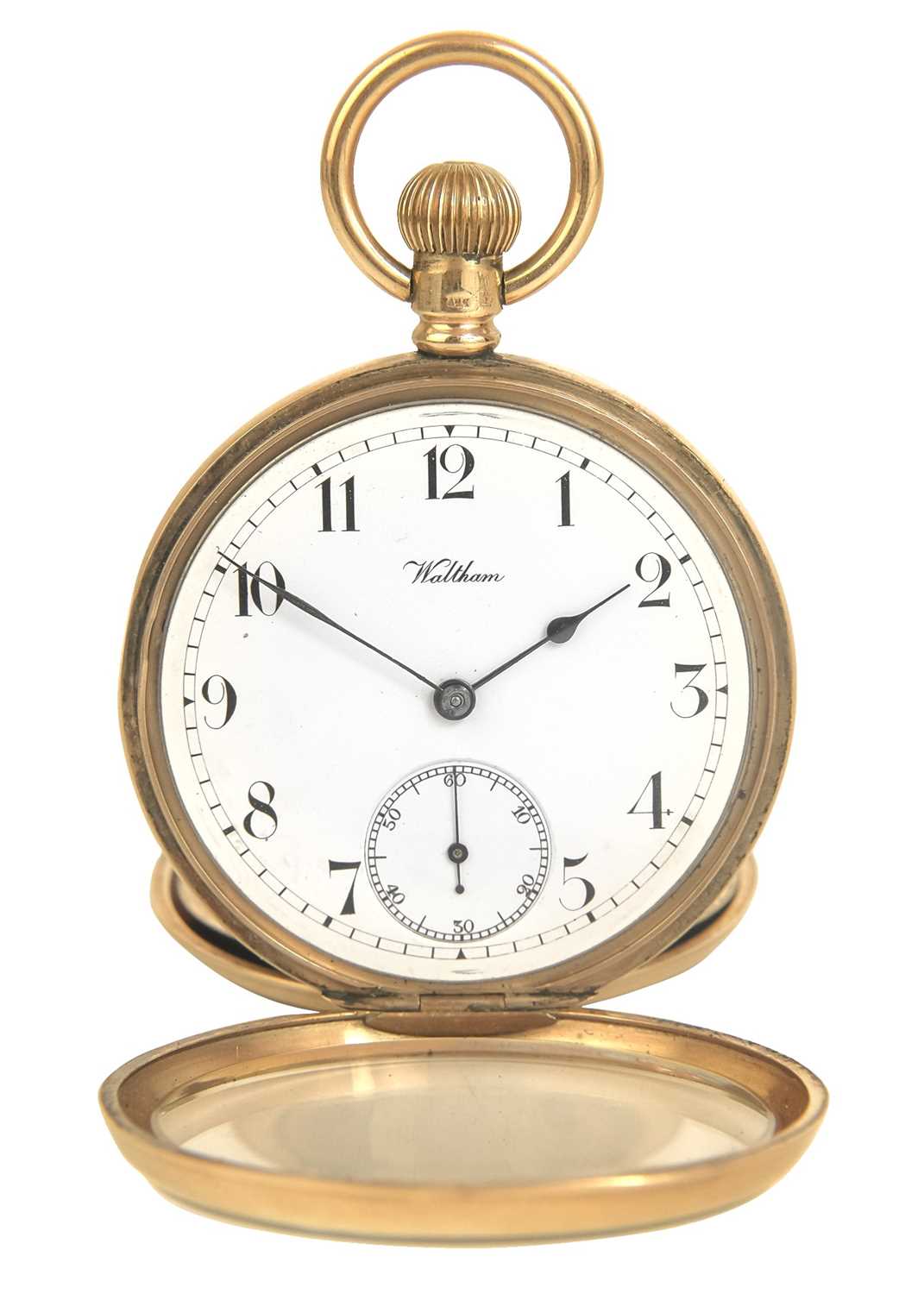 WALTHAM - A 9ct rose gold cased crown wind open face lever pocket watch.