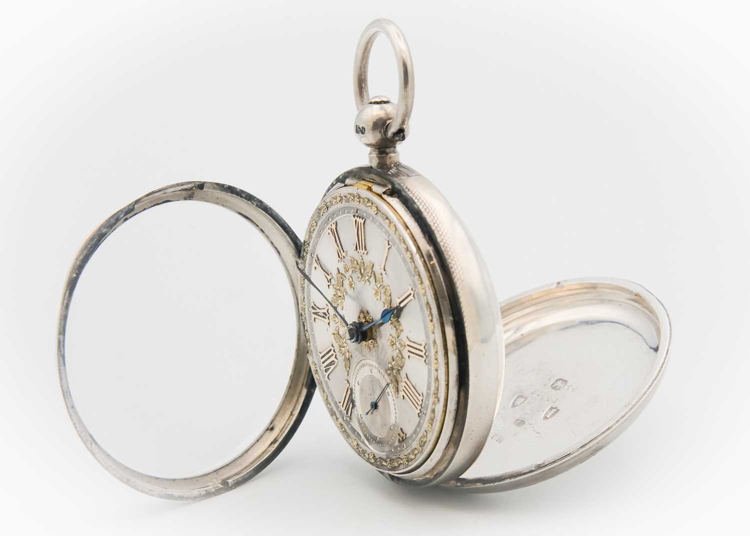 A silver cased key wind fusee lever open face pocket watch. - Image 2 of 7