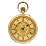 An 18ct cased lady's fob crown wind pocket watch.