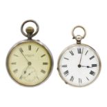 Two silver-cased pocket watches.