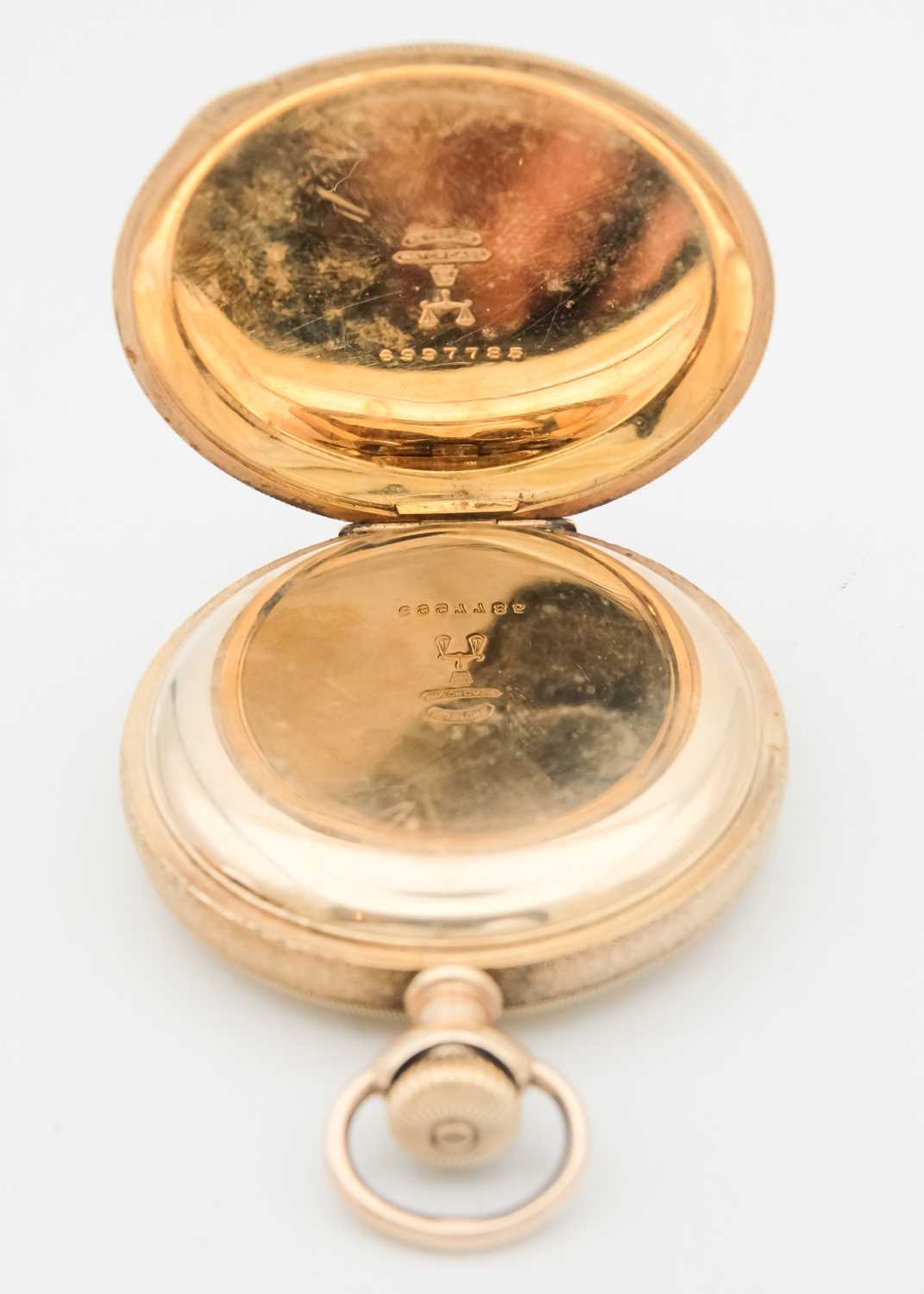 ELGIN - A rose gold plated full hunter crown wind pocket watch. - Image 3 of 6