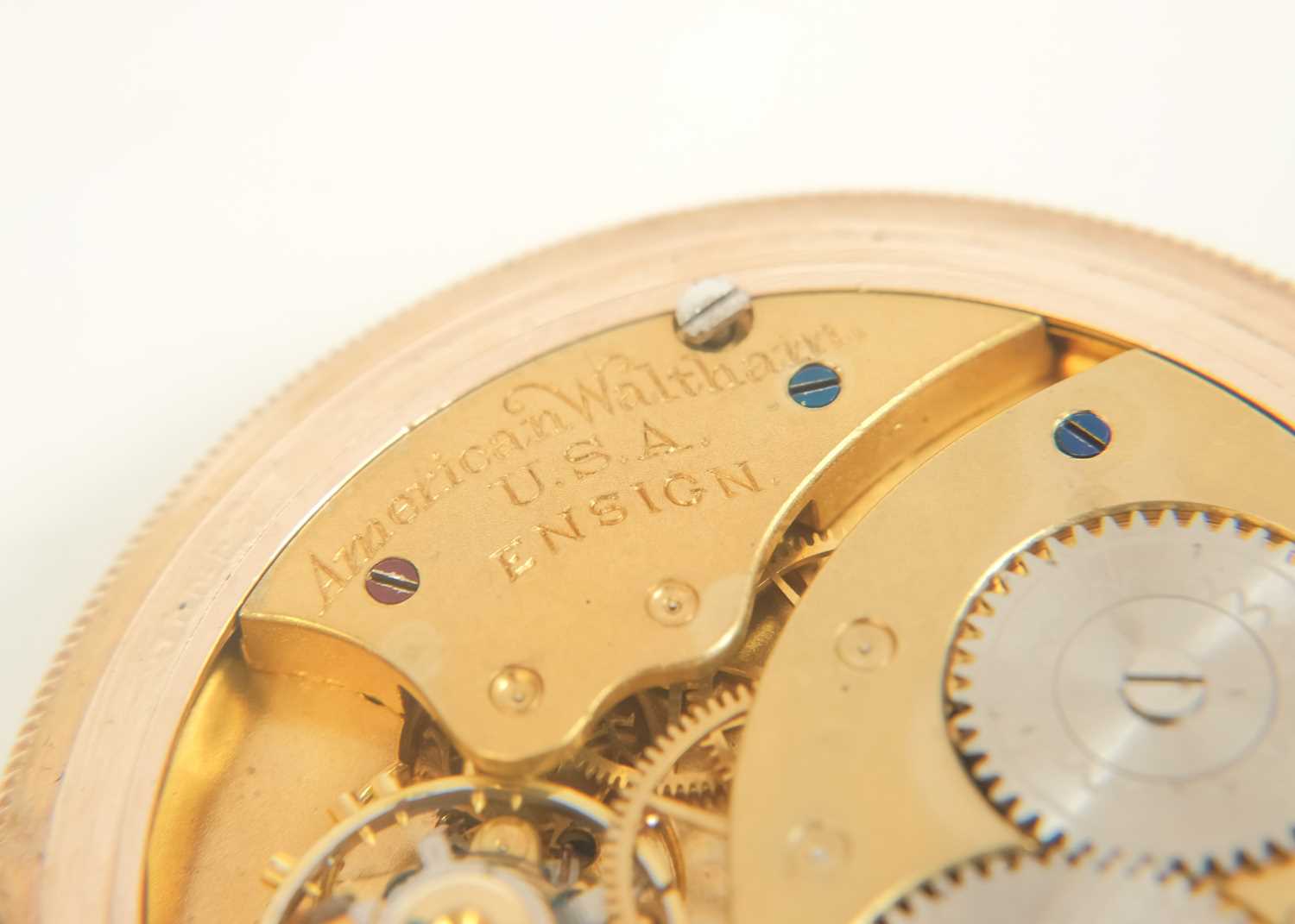 A Waltham 'Ensign' rose gold plated full hunter slim cased lever pocket watch. - Image 5 of 8