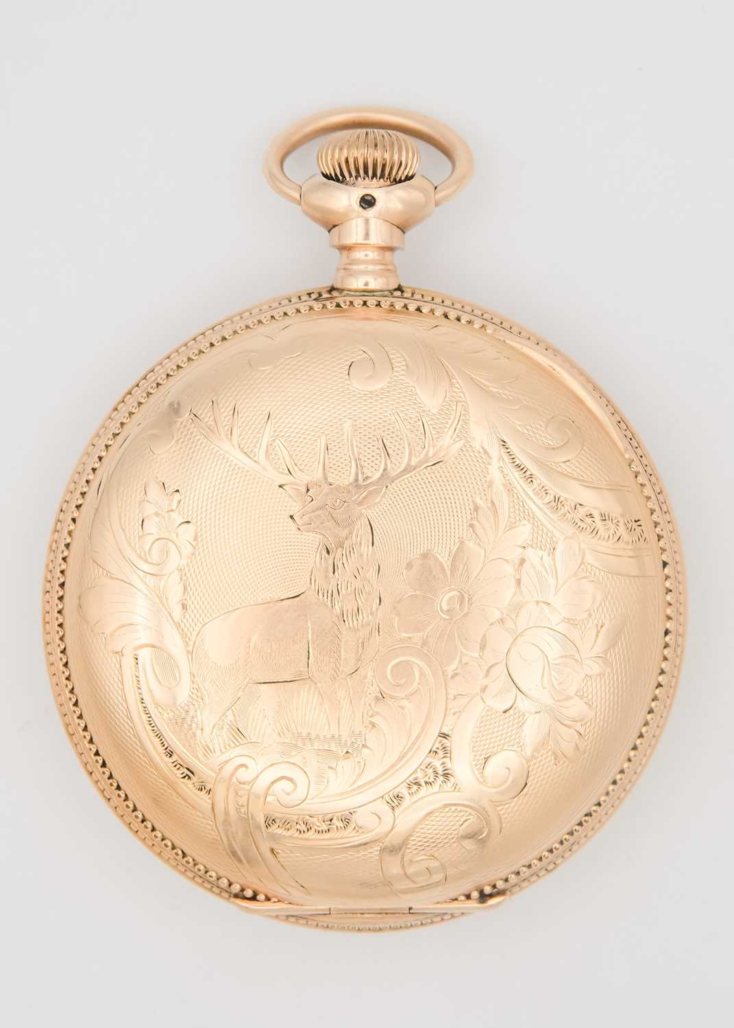 HAMPDEN WATCH CO. - A large rose gold plated full hunter crown wind pocket watch. - Image 4 of 6