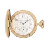 HAMPDEN WATCH CO. - A large rose gold plated full hunter crown wind pocket watch.