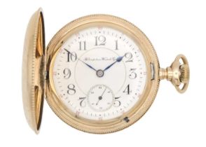 HAMPDEN WATCH CO. - A large rose gold plated full hunter crown wind pocket watch.