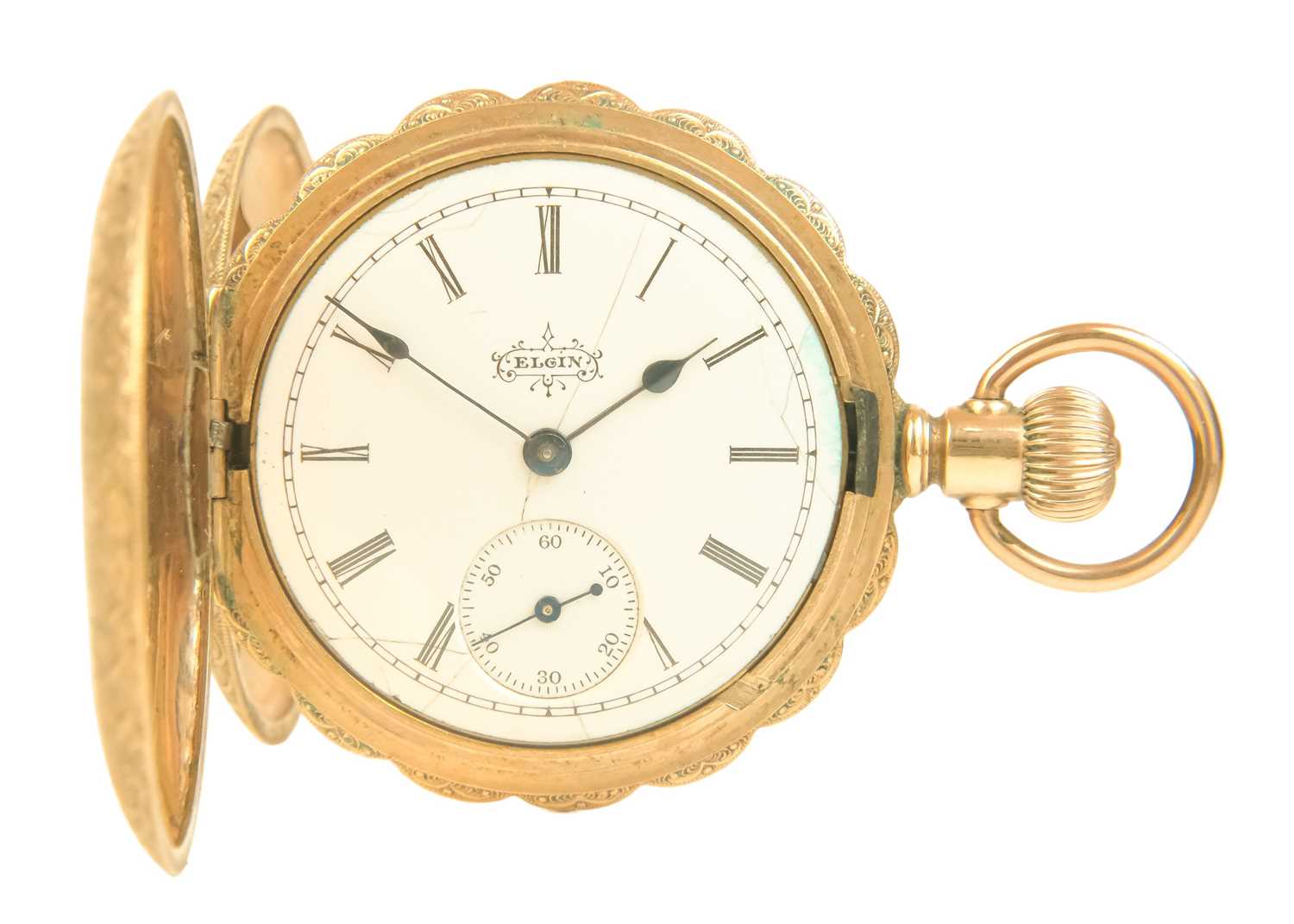 ELGIN - A rose gold plated crown wind full hunter lever pocket watch.