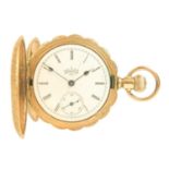 ELGIN - A rose gold plated crown wind full hunter lever pocket watch.