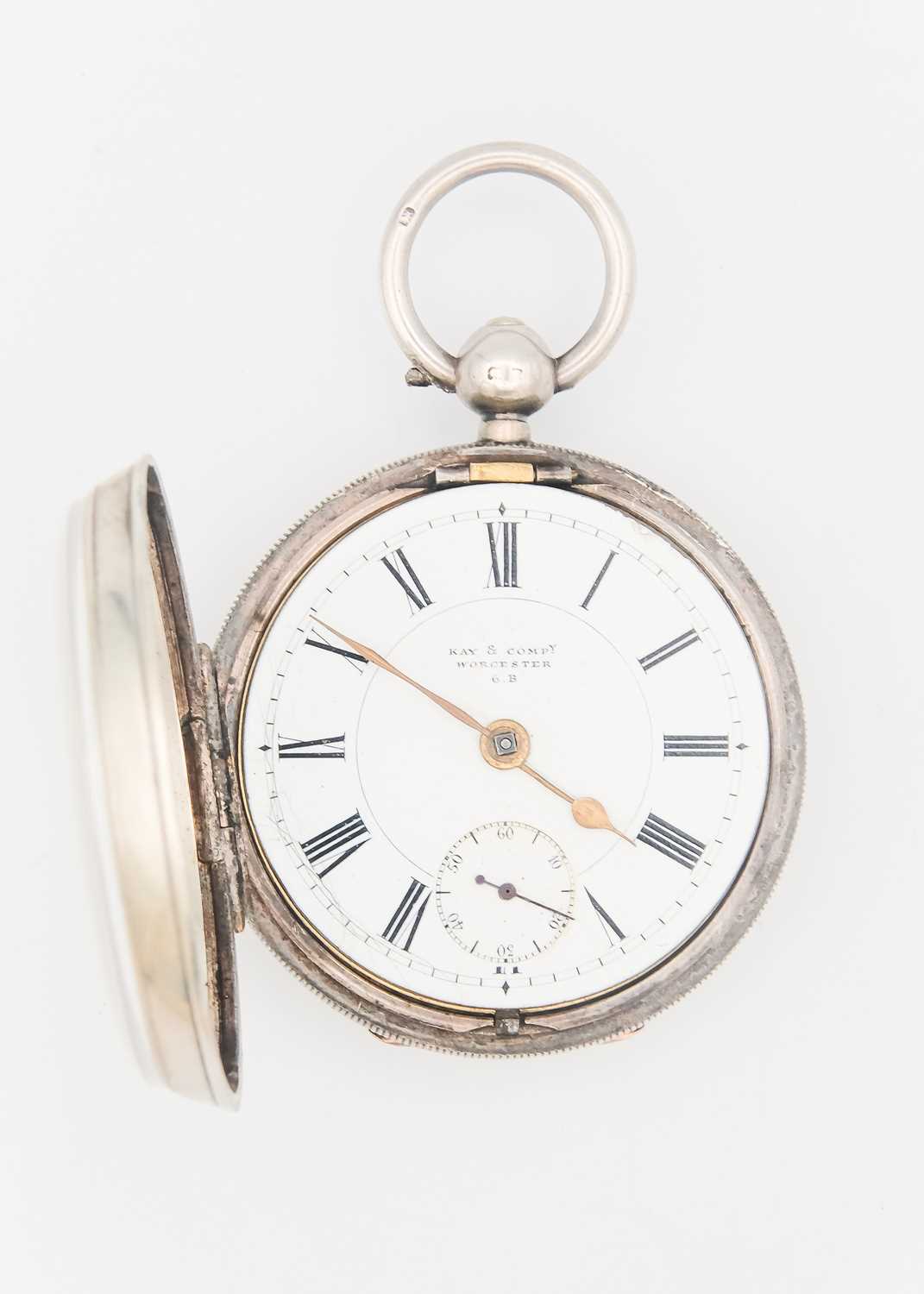 A silver key wind open face lever pocket watch. - Image 2 of 5