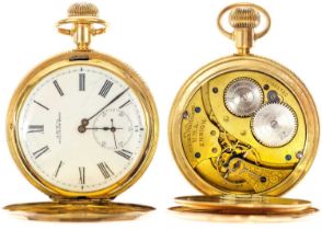 WALTHAM - A 14ct full hunter crown wind pocket watch.