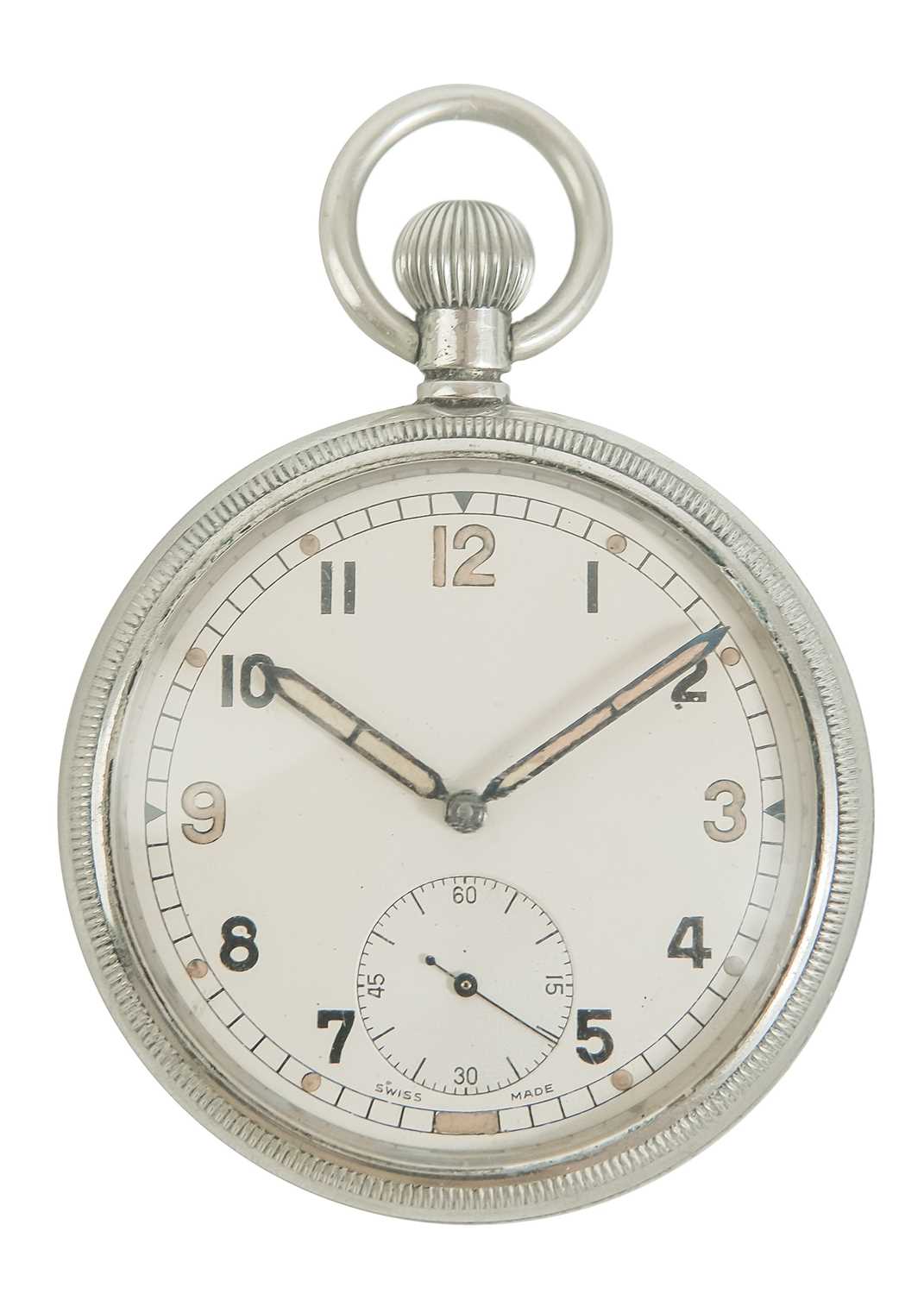 A British Military Army issue nickel cased lever pocket watch.