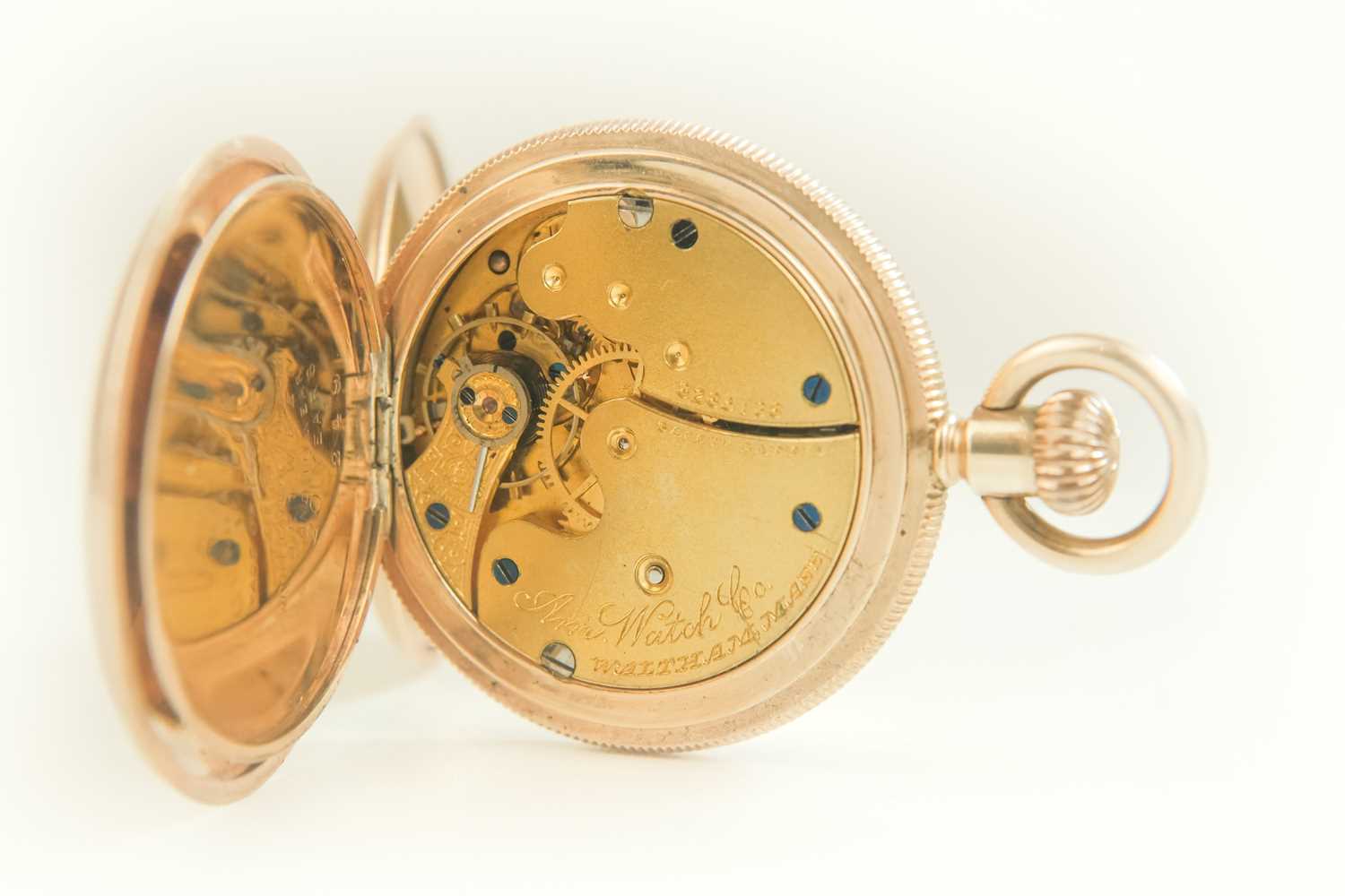 WALTHAM - A rose gold plated full hunter crown wind fob pocket watch. - Image 4 of 8