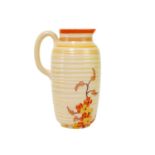 A Clarice Cliff Orange Hydrangea pattern 563 Greek shape jug.