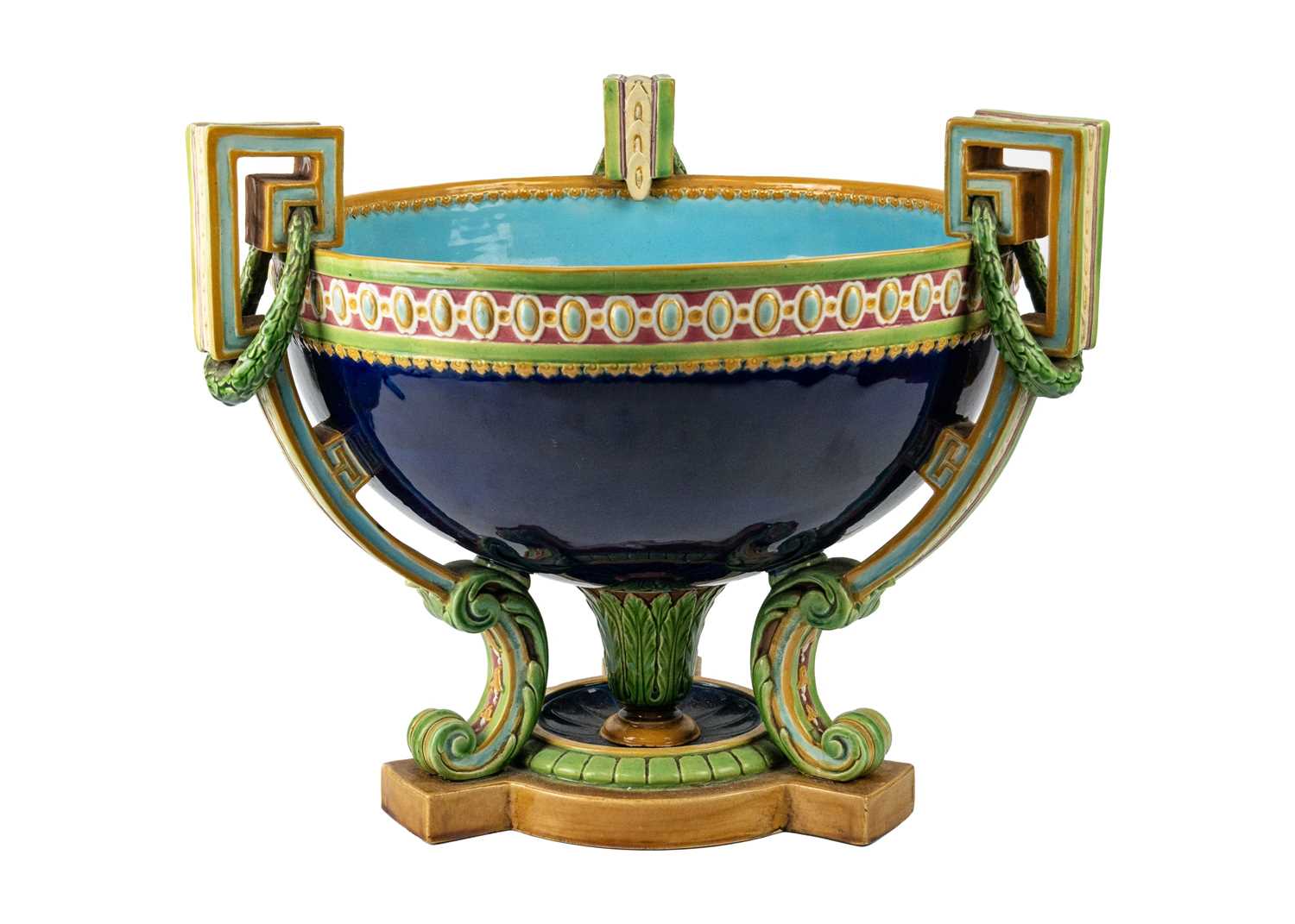 A Minton Majolica punch bowl.