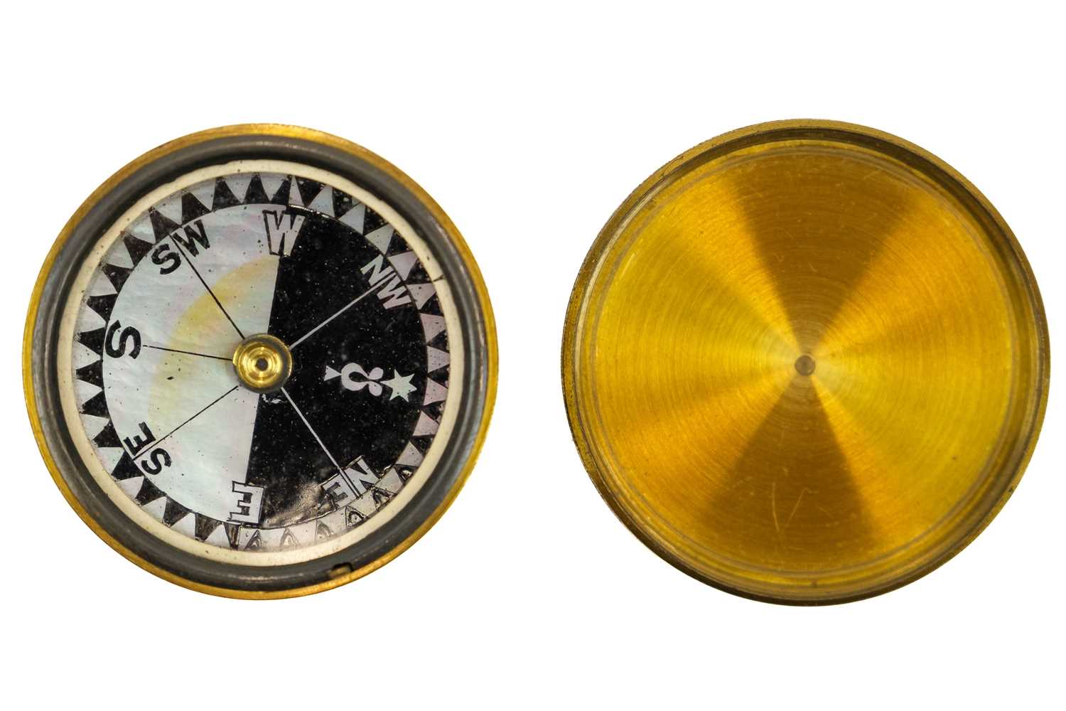 An early 20th century brass compass with mother of pearl dial. - Image 4 of 7