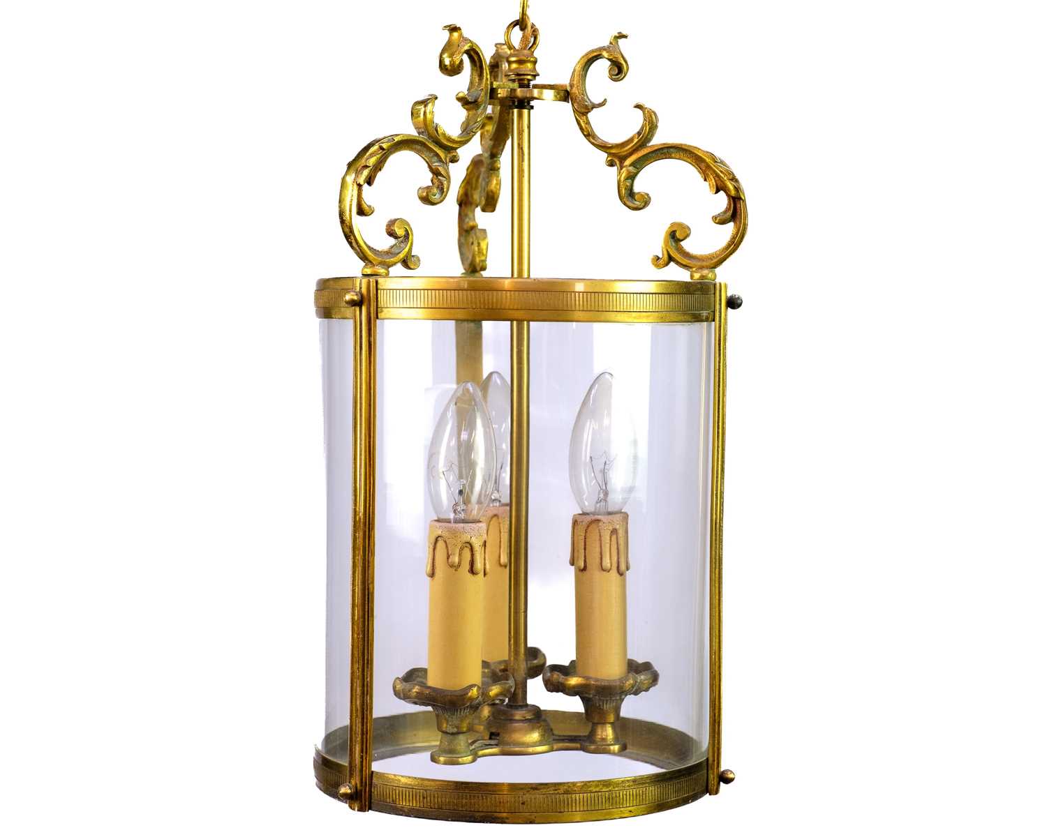 A pair of circular glazed brass hall lanterns. - Image 4 of 6