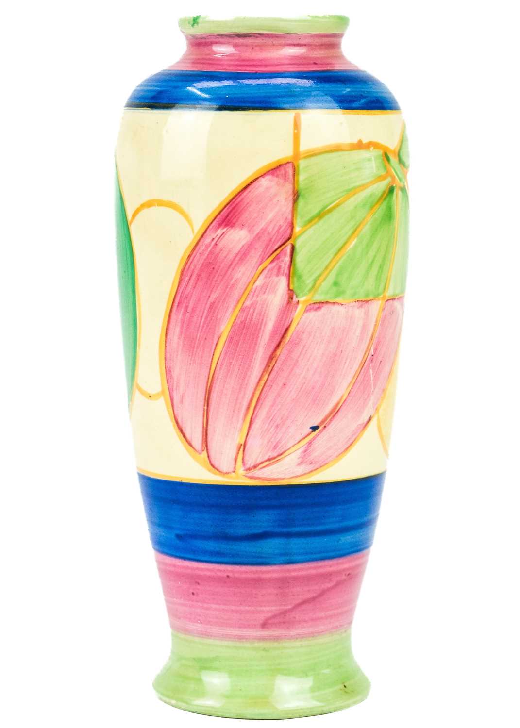 A Clarice Cliff Pastel Melon pattern 186 shape vase. - Image 4 of 8