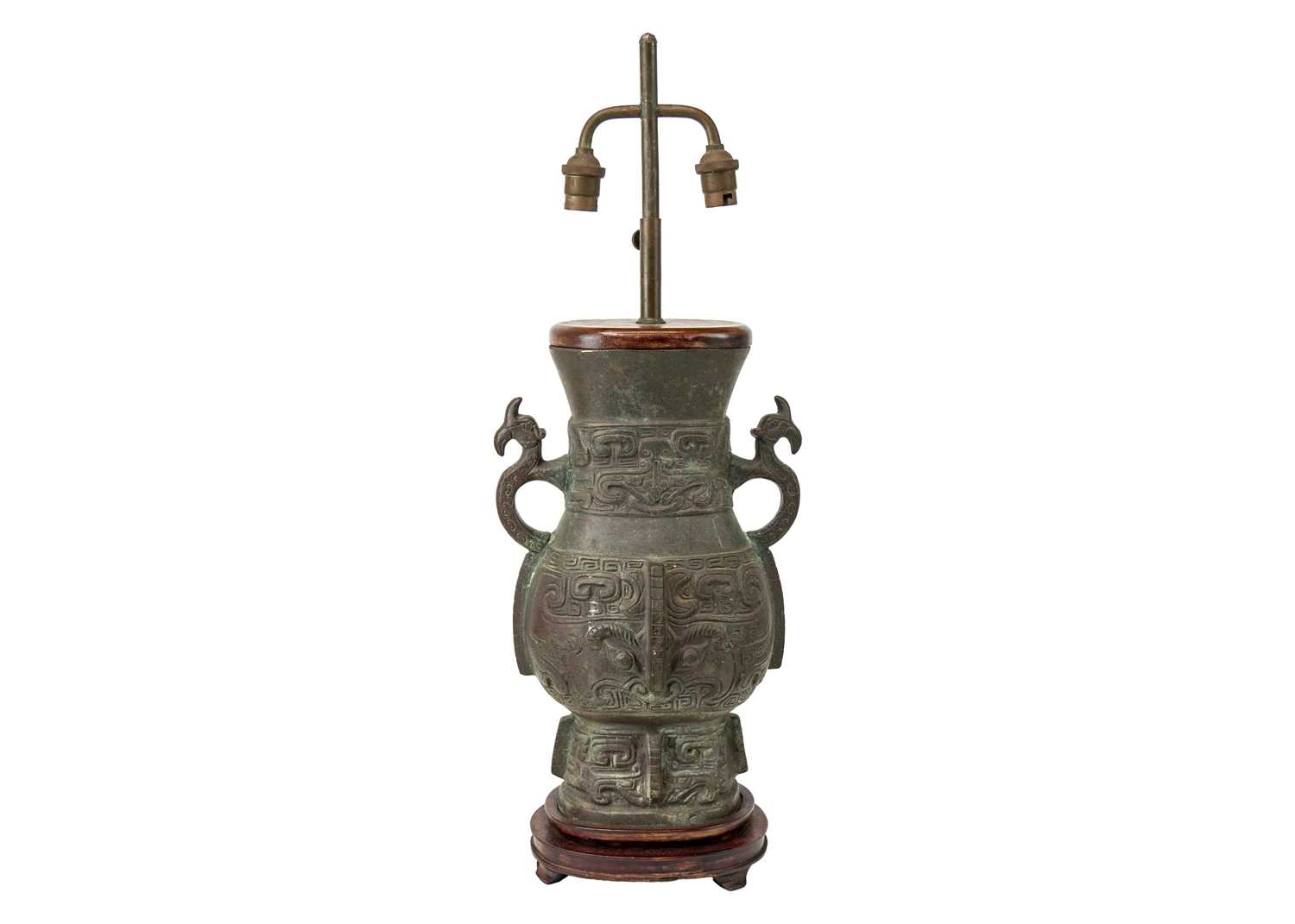 A Chinese Archaic style bronze table lamp.