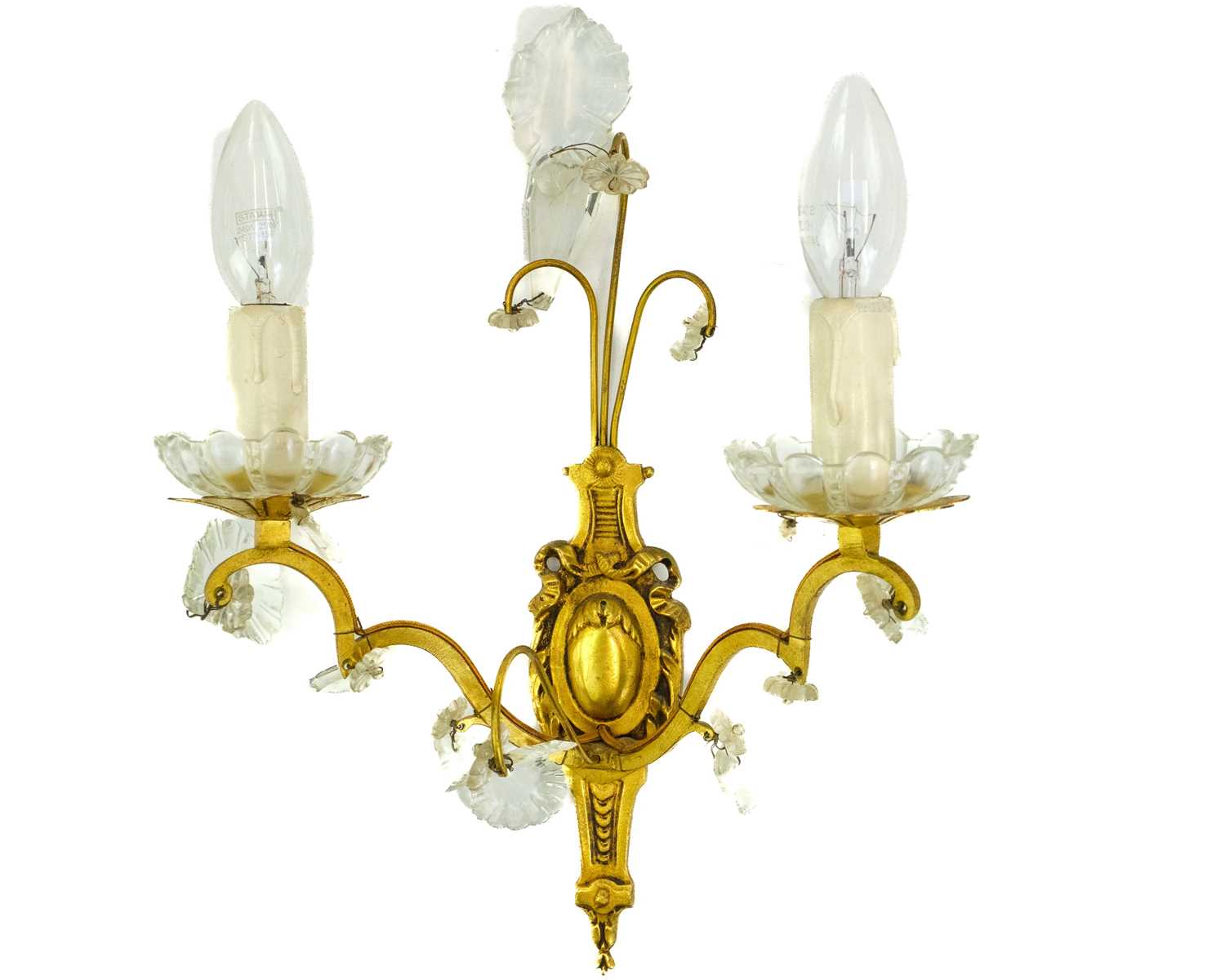 A pair of gilt metal twin branch wall lights. - Image 3 of 3