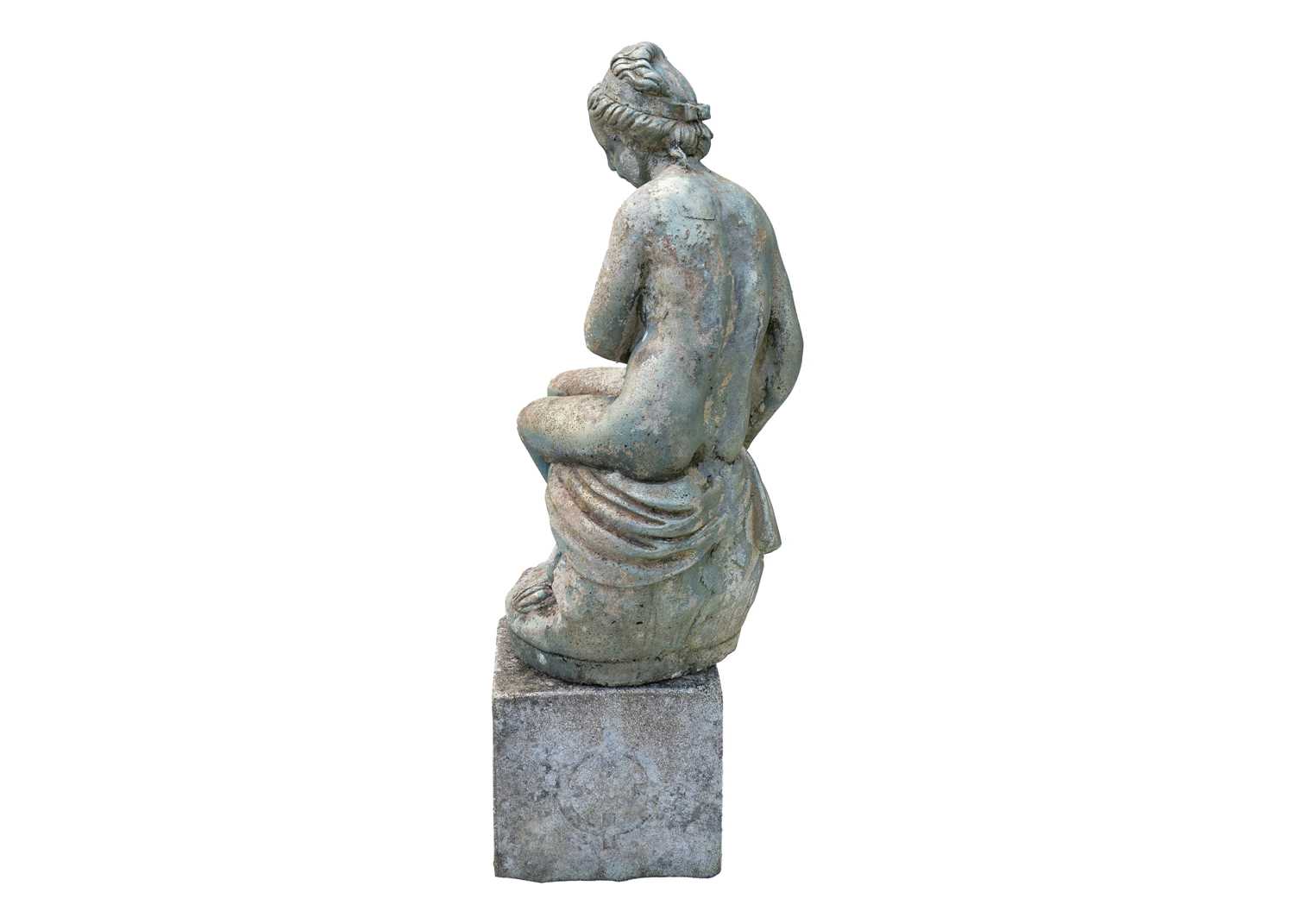 A green painted garden statue of a seated female nude. - Image 2 of 3