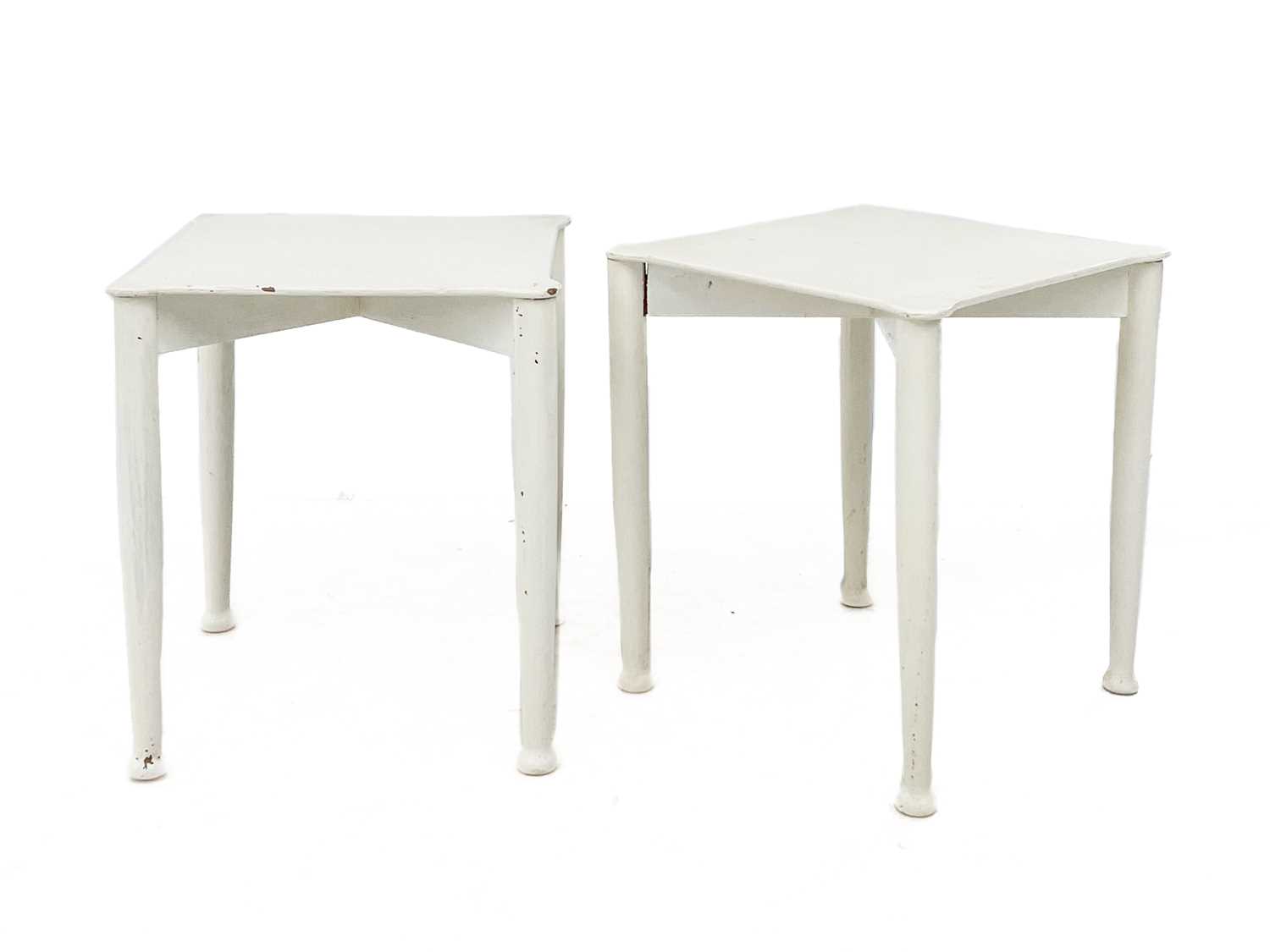 A pair of painted Hvidt & Molgaard for Portex Fritz Hansen beech side tables.