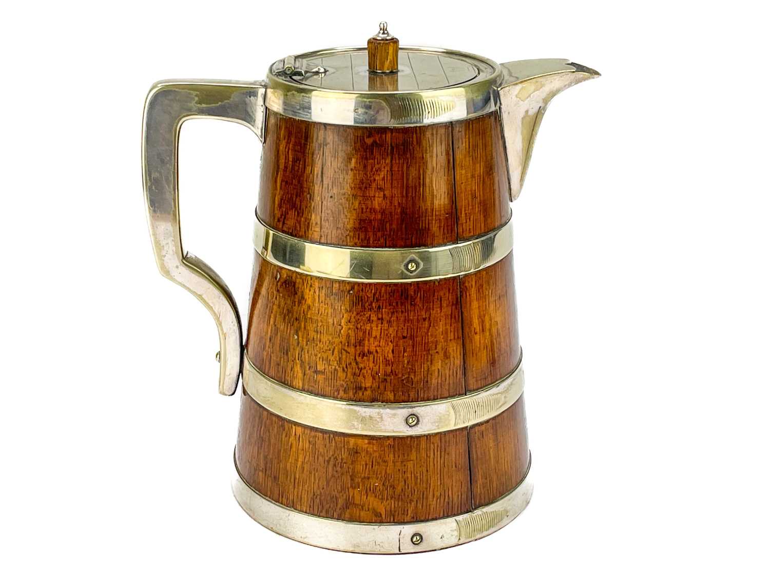 An Edwardian oak coopered ale jug. - Image 2 of 9