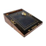 A Victorian burr walnut and brass bound writing slope.