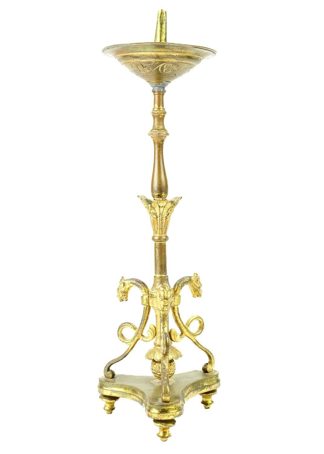 A pair of brass pricket type ecclesiastical candlesticks. - Image 3 of 5