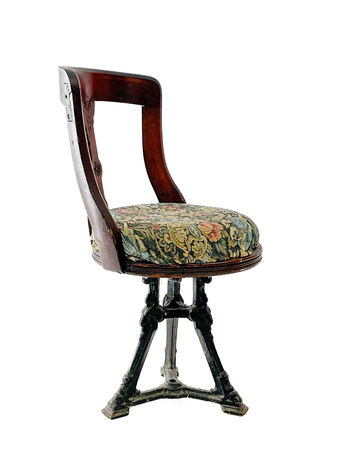 A late Victorian walnut swivel chair, on a cast iron base. - Image 5 of 6