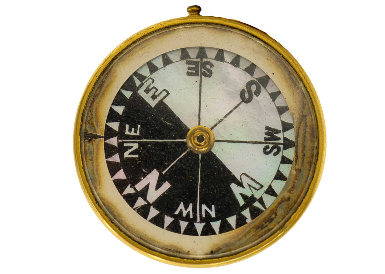 An early 20th century brass compass with mother of pearl dial. - Image 3 of 7