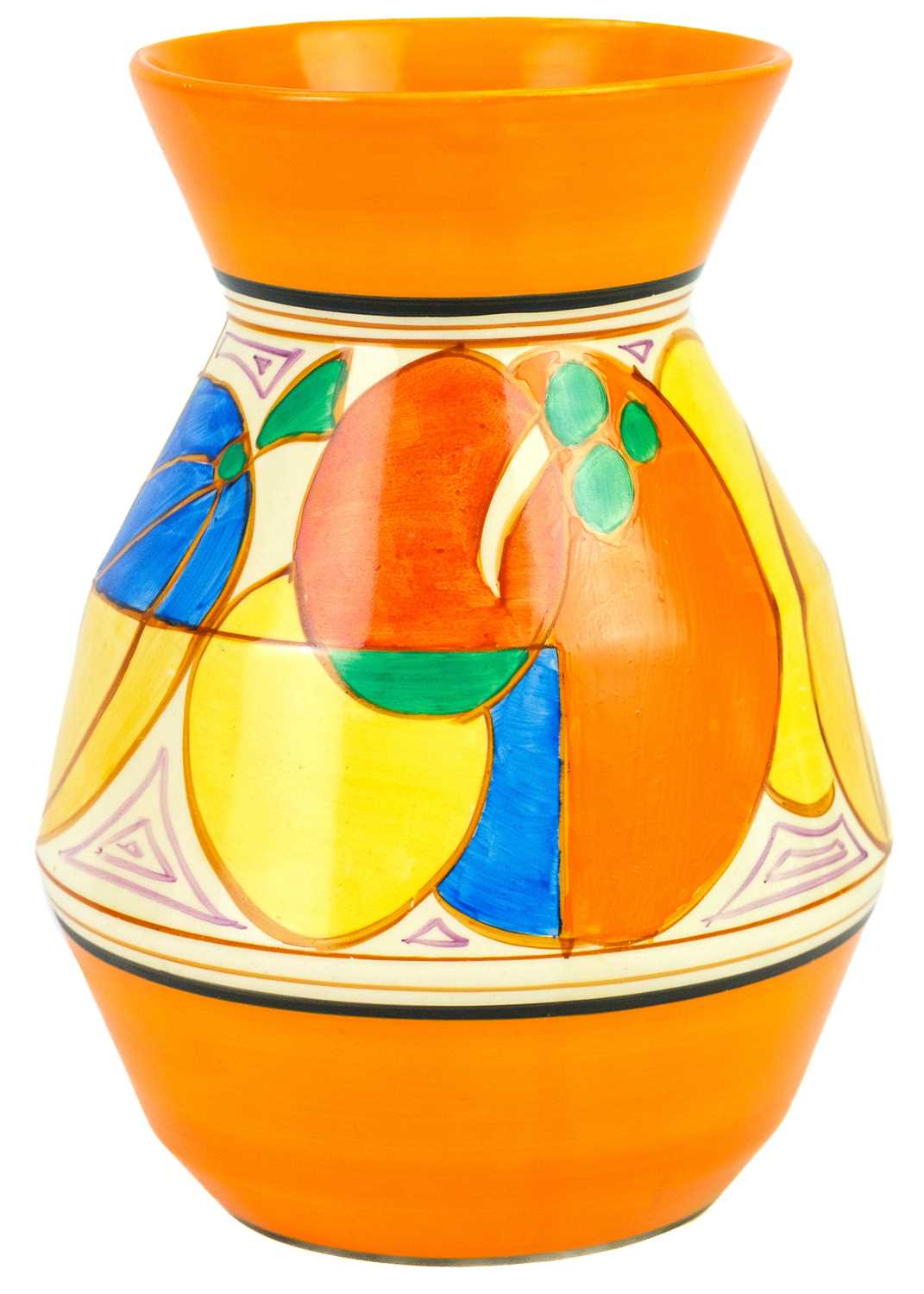 A Clarice Cliff melon (orange) pattern 360 shape vase.