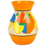 A Clarice Cliff melon (orange) pattern 360 shape vase.