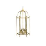 A glazed brass hexagonal hall lantern.