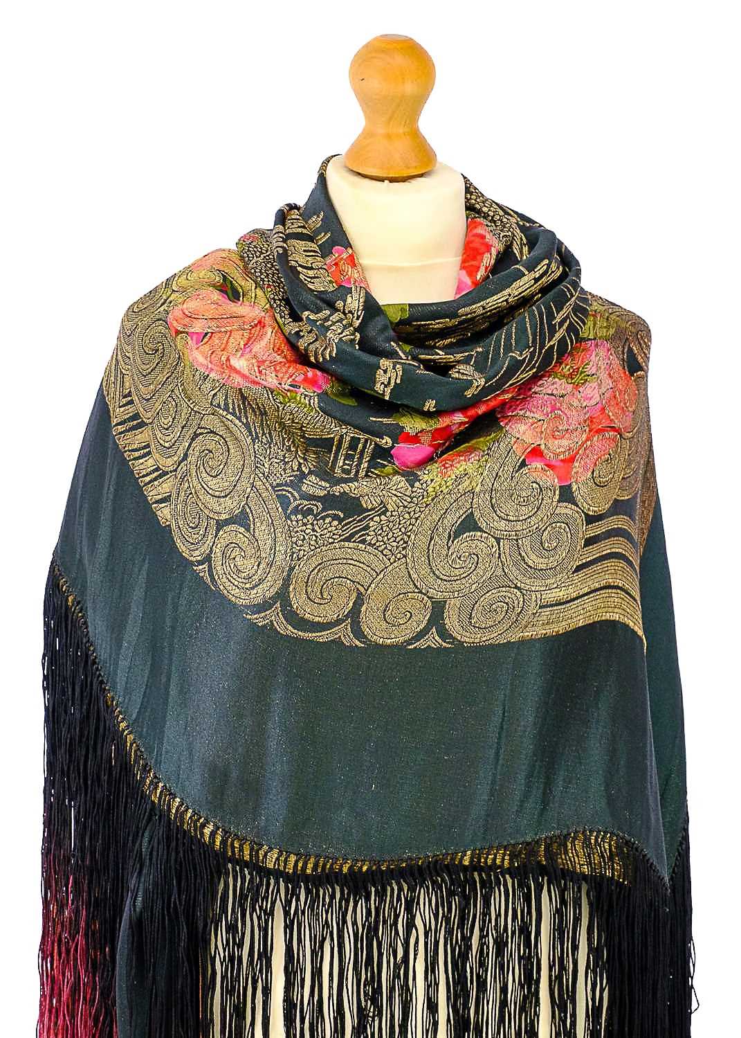 A Chinese silk piano shawl. - Image 3 of 8