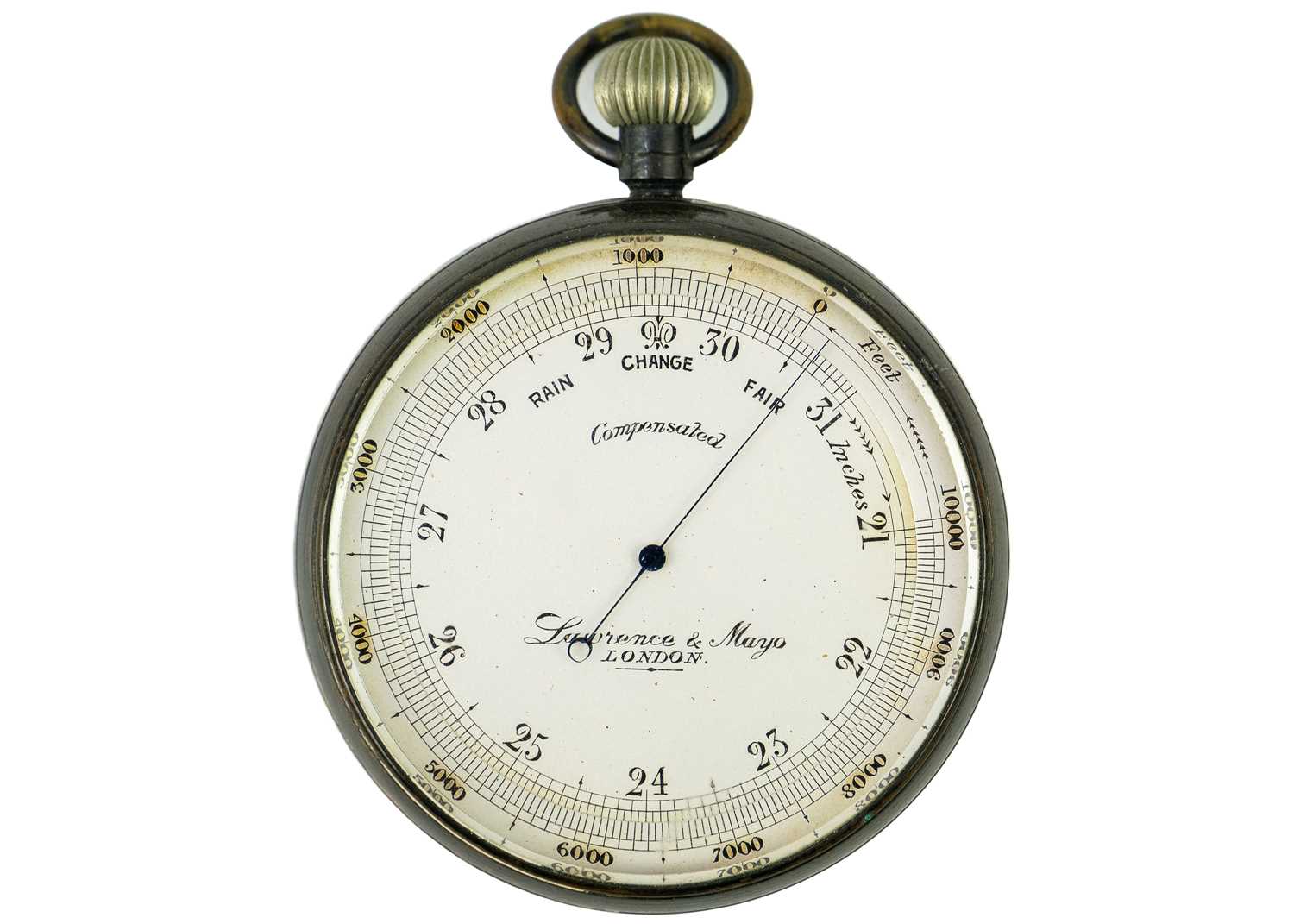 An early 20th century silvered brass aneroid pocket barometer by Lawrence & Mayo London. - Image 4 of 6