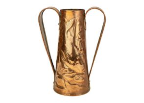 A Newlyn copper twin handled vase.