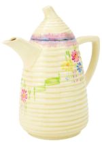 A Clarice Cliff Lynton shape coffee pot and cover.