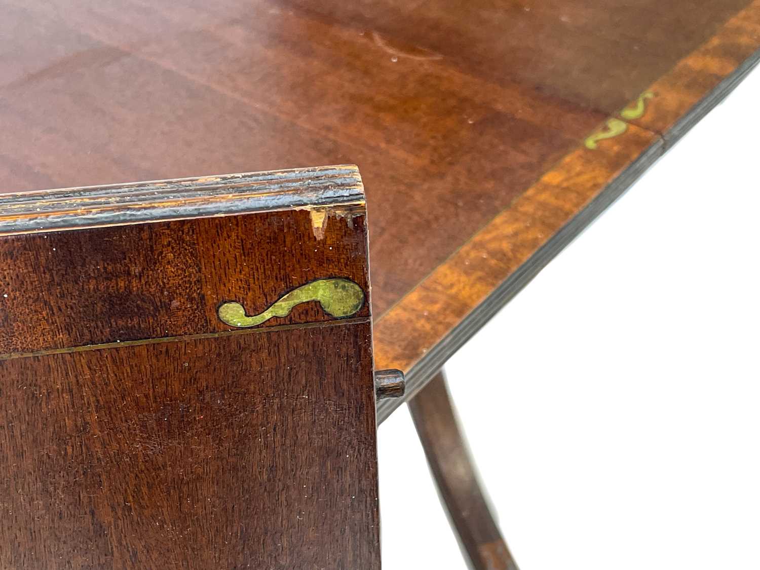 A Regency style brass inlaid mahogany D-end dining table. - Image 2 of 3