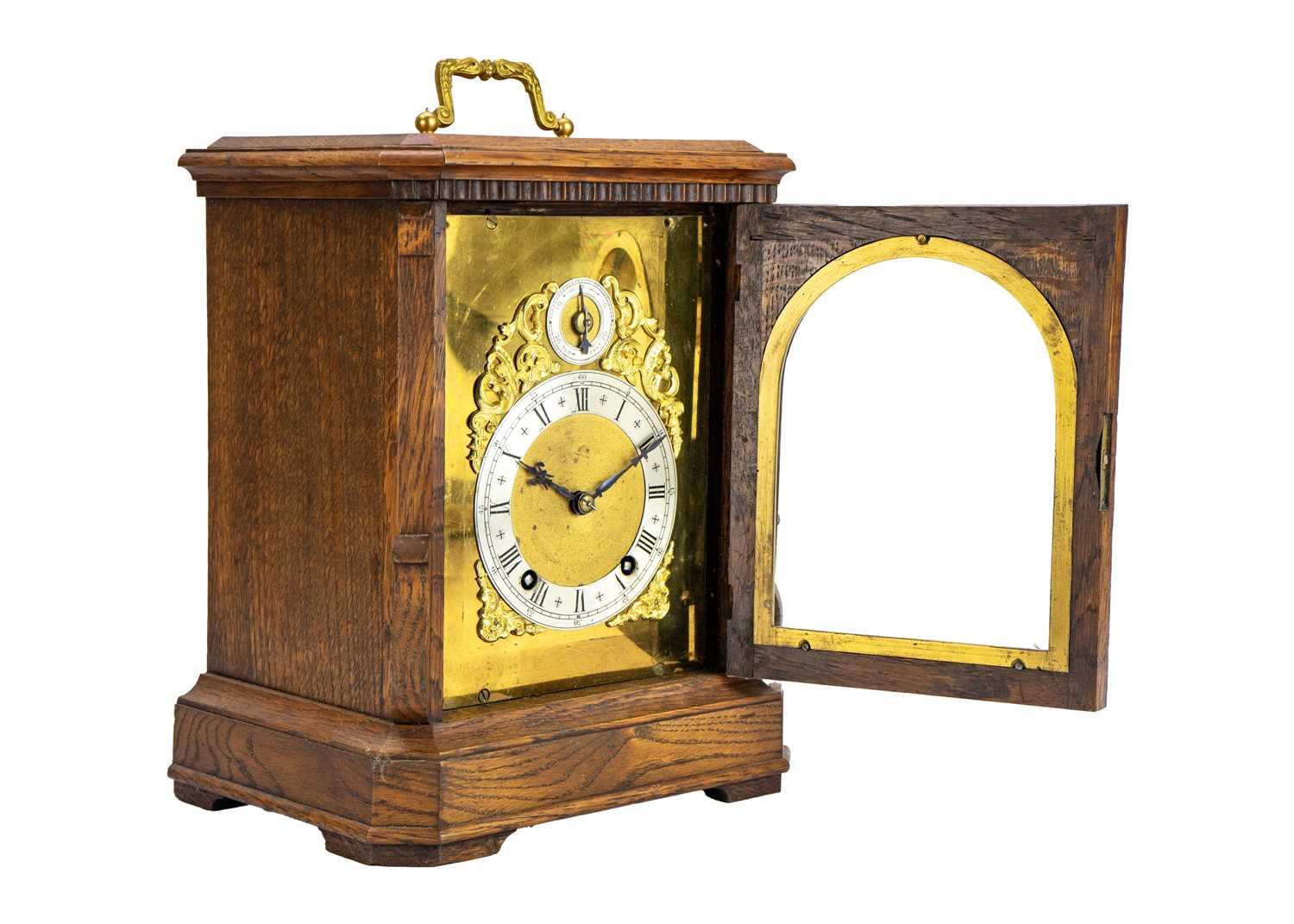 A German Winterhalder and Hofmeier oak cased chiming bracket clock. - Image 2 of 4