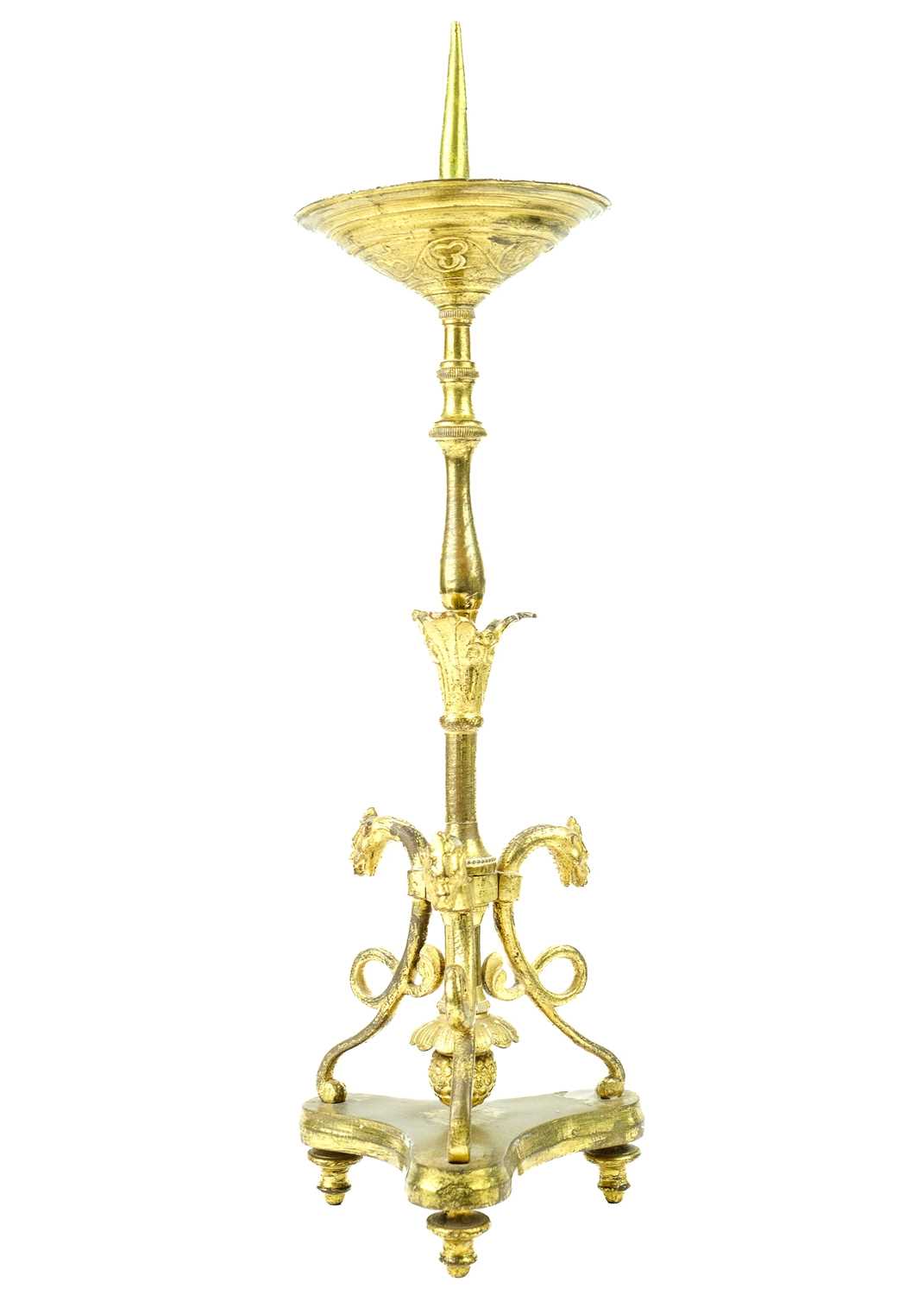 A pair of brass pricket type ecclesiastical candlesticks. - Image 2 of 5