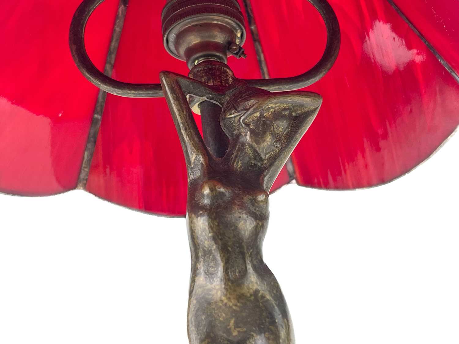 A bronzed metal figural table lamp base after Moreau, modelled with a female nude. - Image 5 of 8