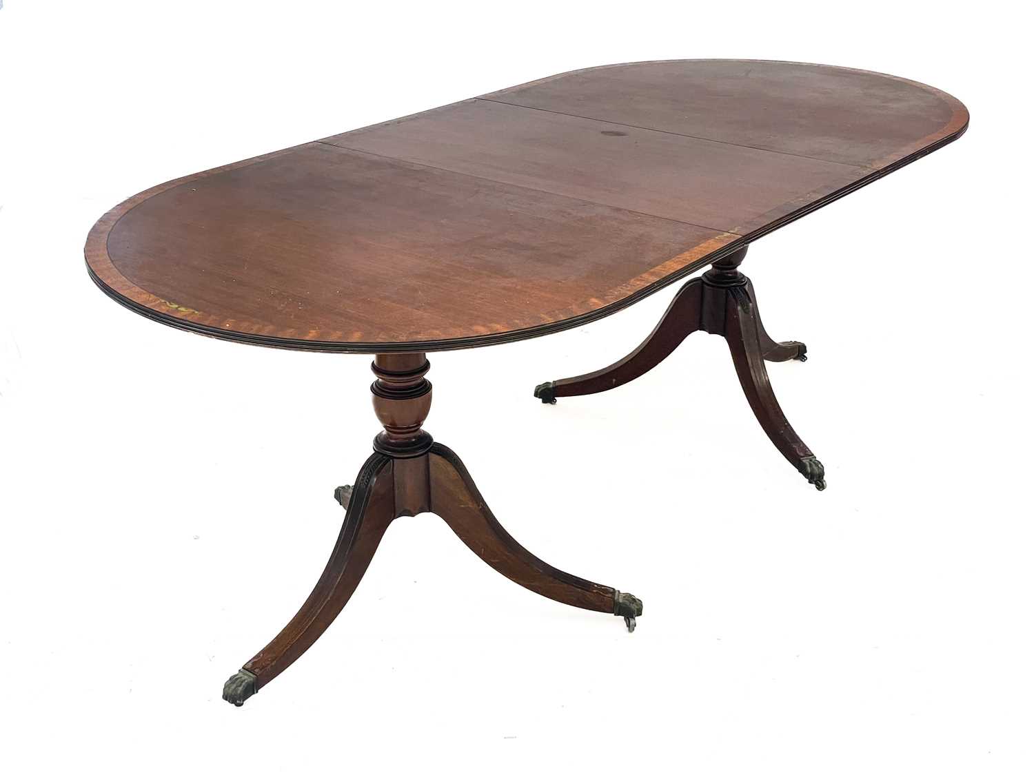 A Regency style brass inlaid mahogany D-end dining table. - Image 3 of 3