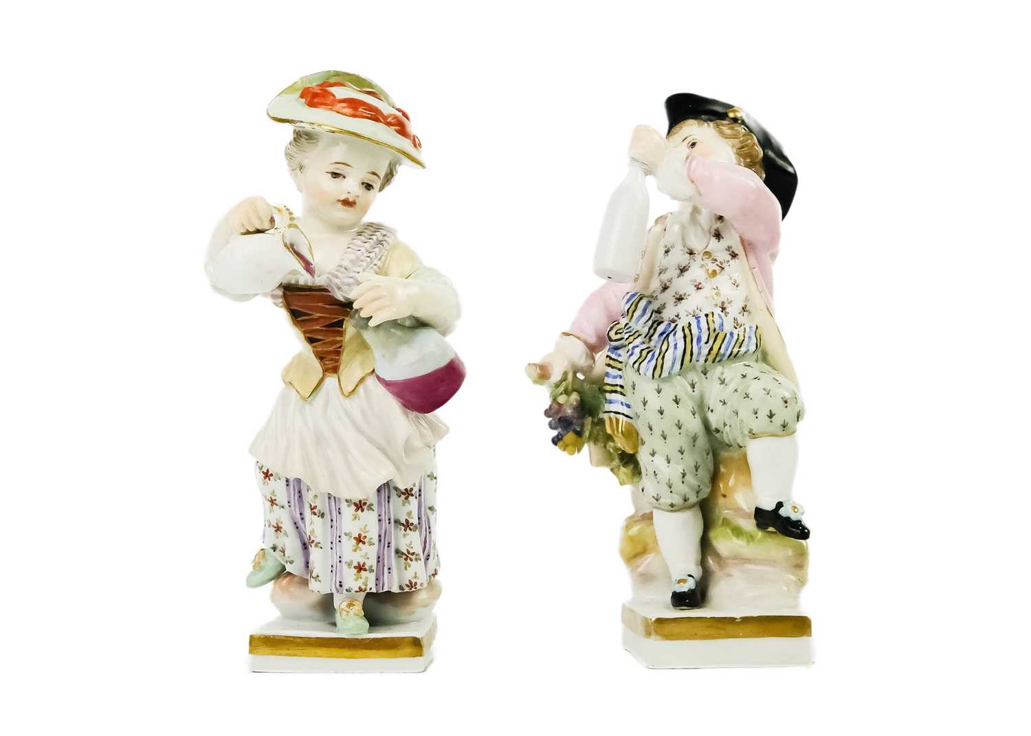 A pair of Meissen porcelain figures of child vintners. - Image 2 of 8