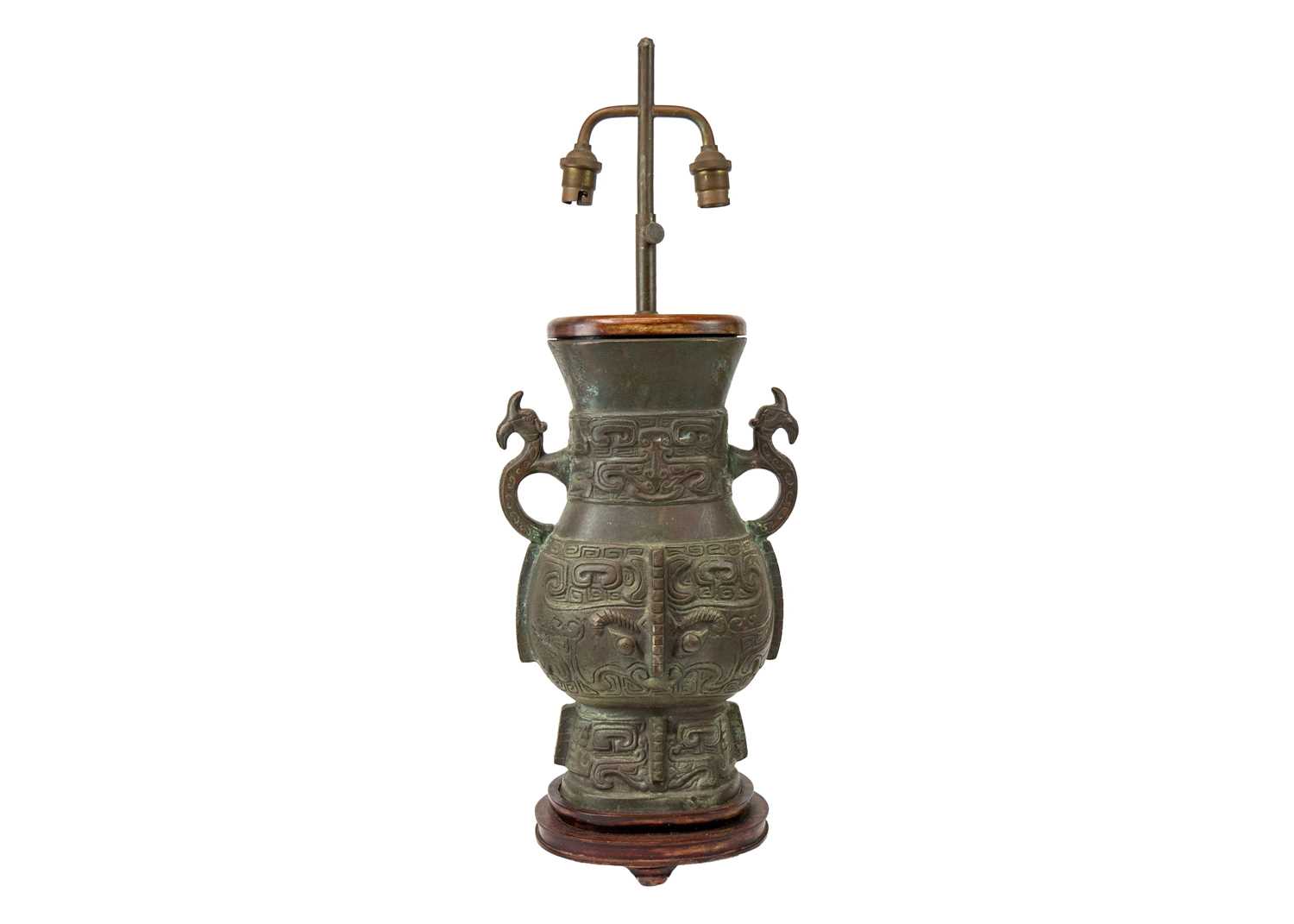 A Chinese Archaic style bronze table lamp. - Image 3 of 4
