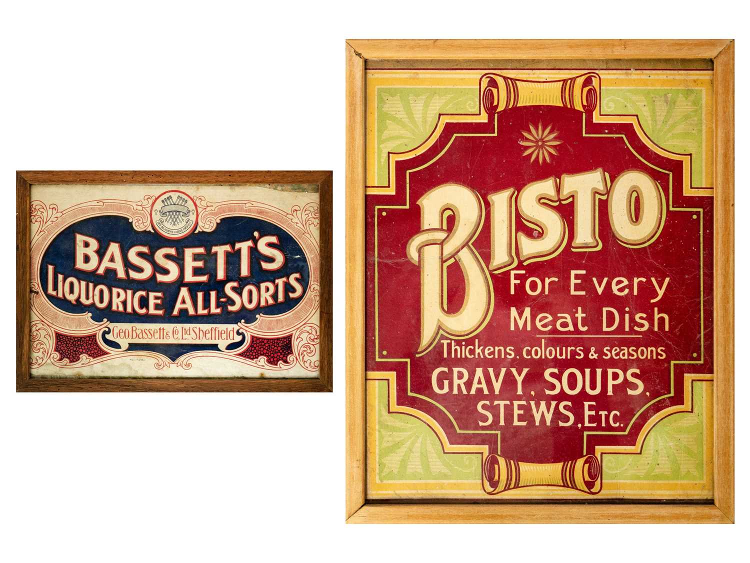 Two vintage printed card advertisements.