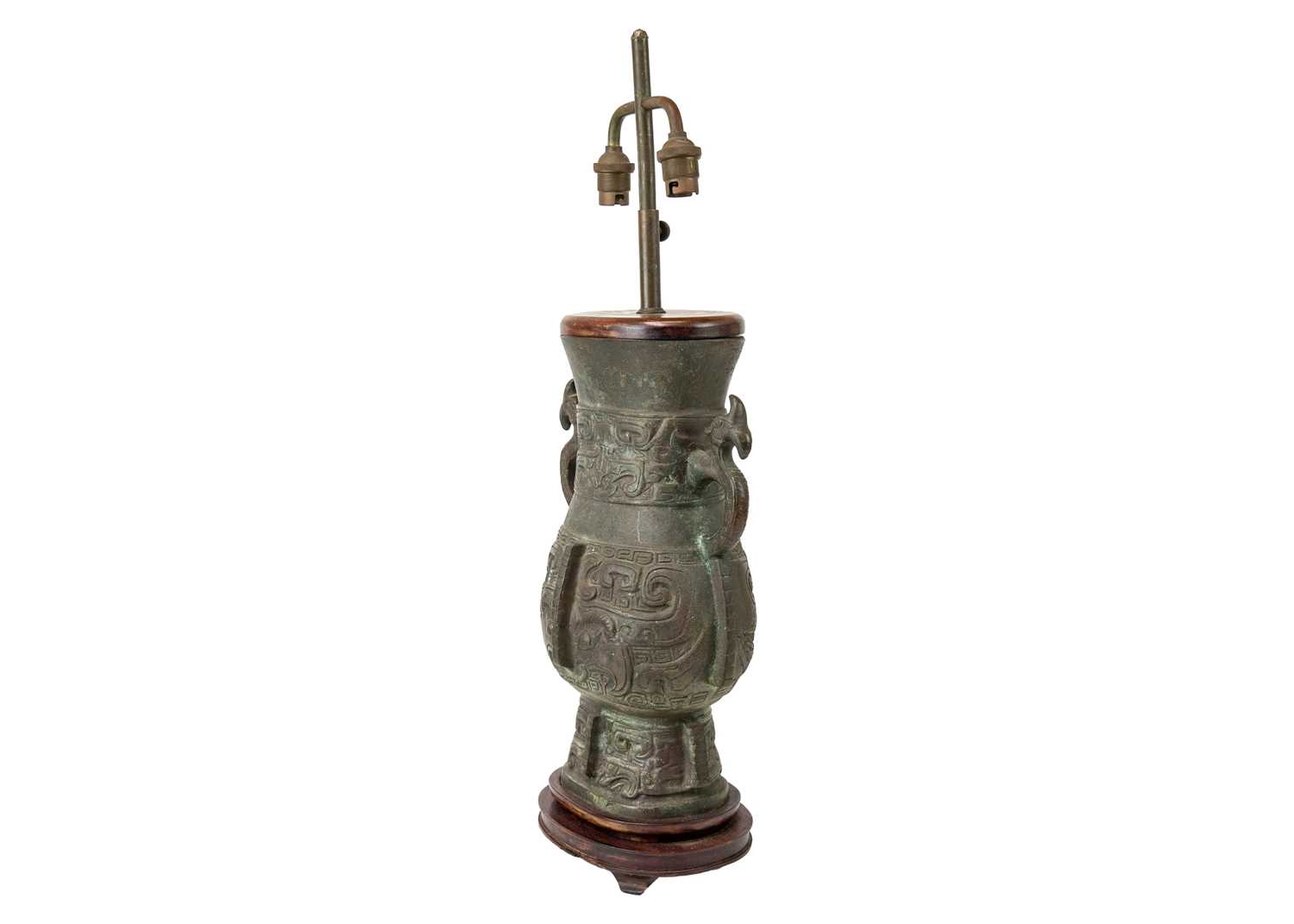 A Chinese Archaic style bronze table lamp. - Image 2 of 4