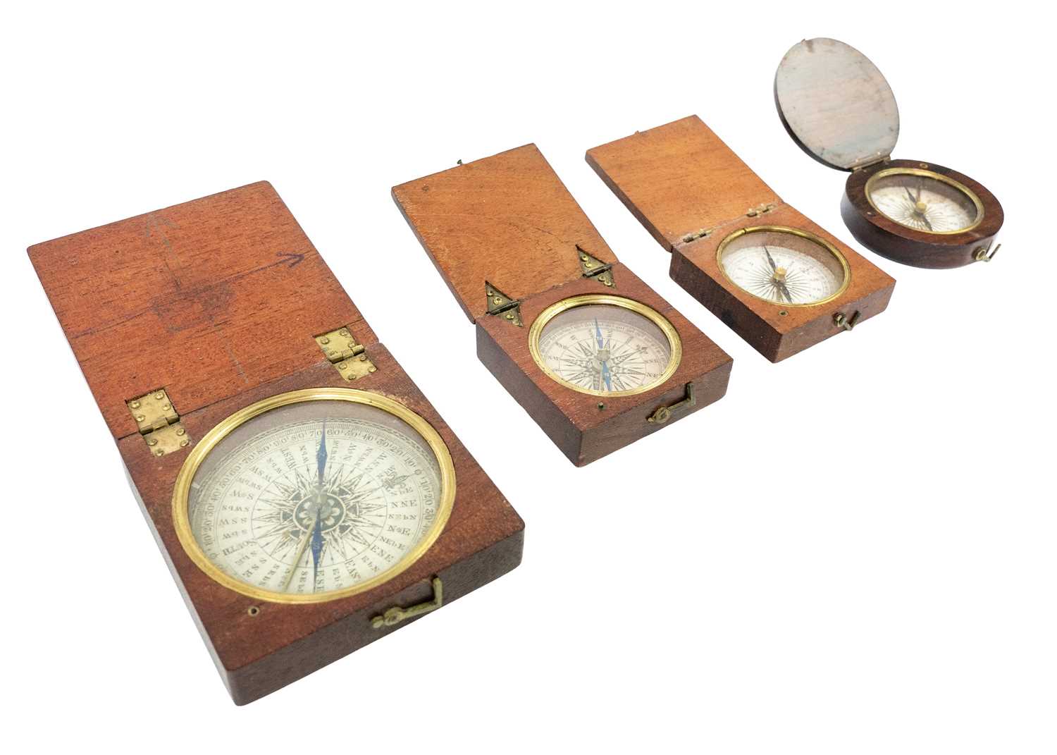 A 19th century travel compass with printed card dial in a square oak case. - Image 3 of 3