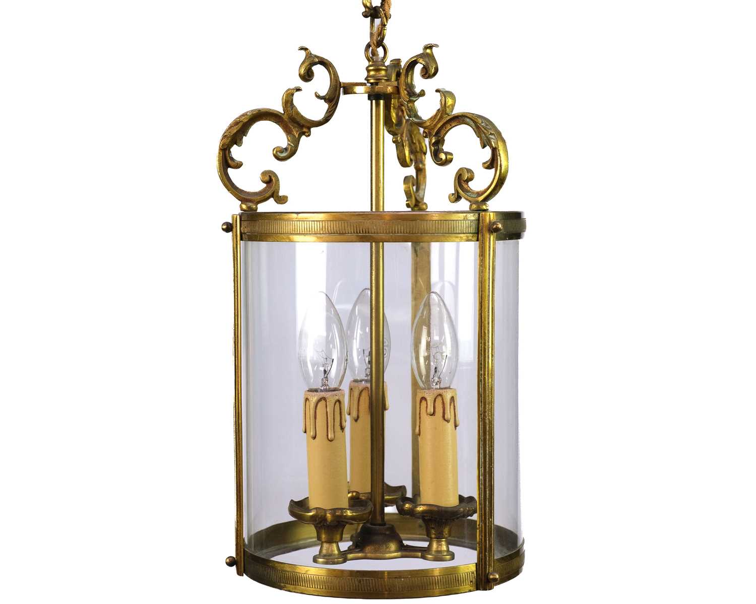 A pair of circular glazed brass hall lanterns. - Image 2 of 6