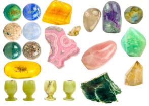 A collection of polished minerals.